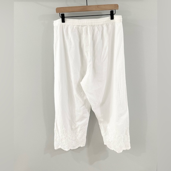 Soft Surroundings Elastic Waist Wide Leg Eyelet Hem Pants White Size Large - Picture 6 of 6